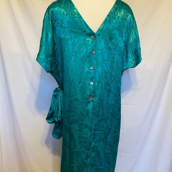 Beautiful! Addition-Elle Green V-Back w/Buttons Belt Polyester Dress ~ Sz. 20.5 - Picture 5 of 11